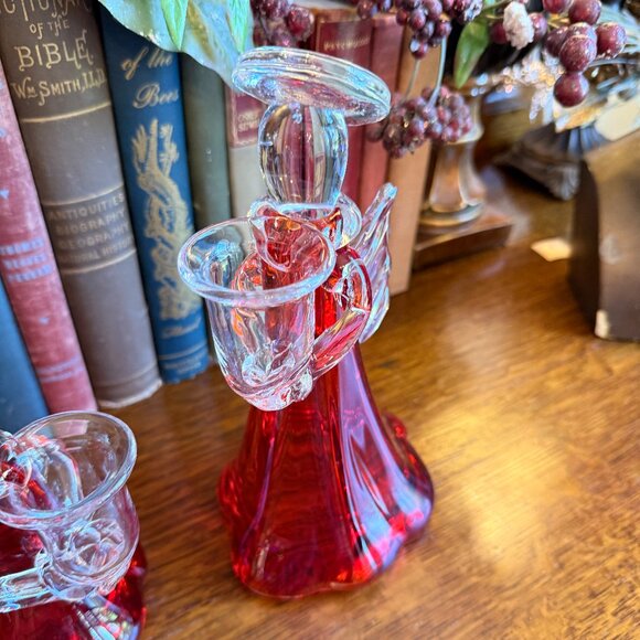 Mid Century Modern Thick Glass Angel Candle stick holders - Picture 5 of 14